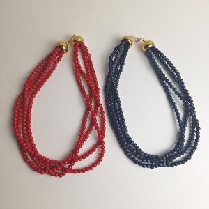 2 Vintage 80s Collar Necklaces 4 Strand Plastic Beads Goldtone Hardwear